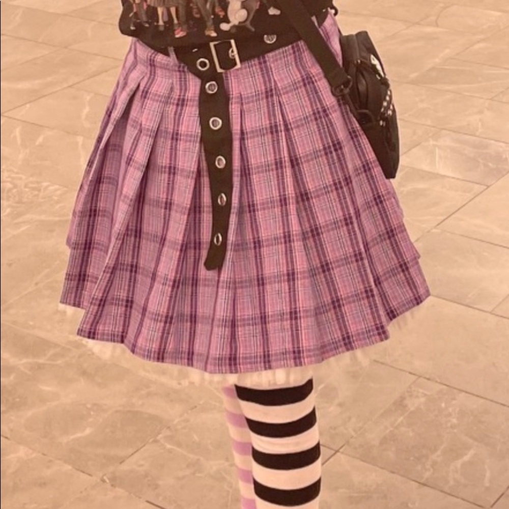 Purple Plaid Pleated Belt Skirt (Hot Topic)